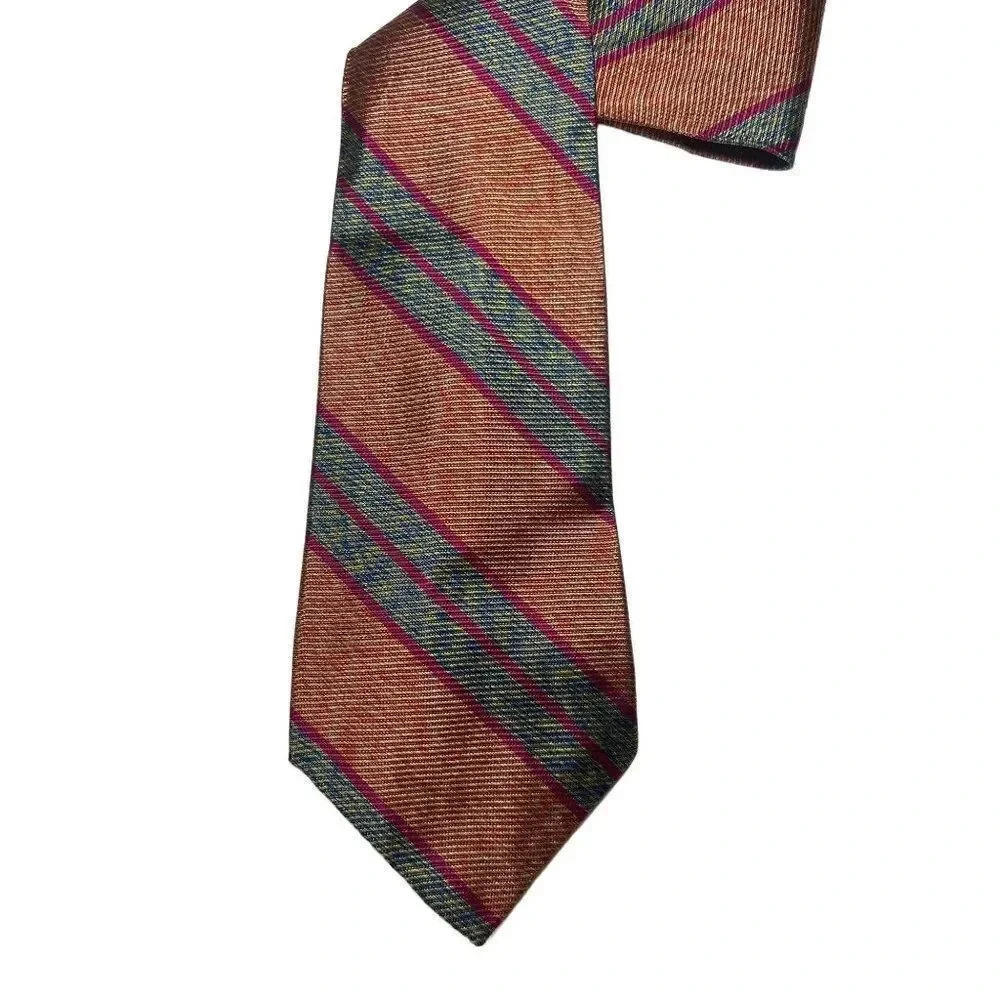 Vtg Wembley Ribbed Stripe Tie 54"x4" Burnt & Light Orange Sea Blue Sage Green